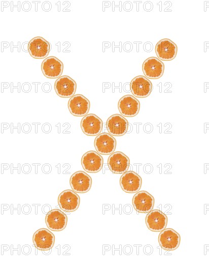 Letter X from orange slices isolated on white background
