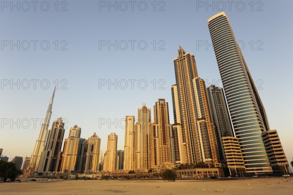 Skyscrapers in the evening sun at Business Bay, Dubai, United Arab Emirates
