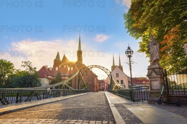 Tumski bridge and Cathedral in the Old Town of Wroclaw, Poland