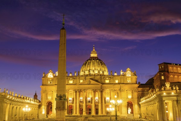 Sunset view of St. Peter's Basilica in Vatican City, the largest church in the world