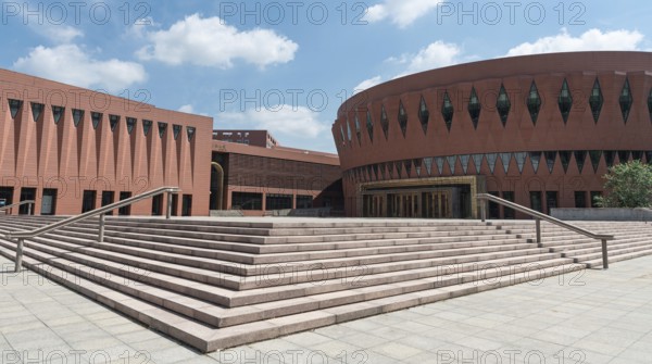 Beijing, China June 1 2018: Green gardens and the Libray Building of the famous Tsinghua University in Beijing, China