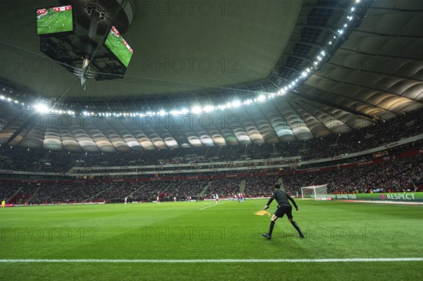 WARSAW, POLAND - NOVEMBER 17, 2023: Qualifications for UEFA Euro 2024. Match Poland - Czech Republic 1:1. Touche line referee on the field