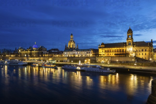 Terrassenufer with Brühl's Terrace, Ständehaus, Secundo Genitur, Church of Our Lady and Academy of Fine Arts, Dresden, Saxony, Germany