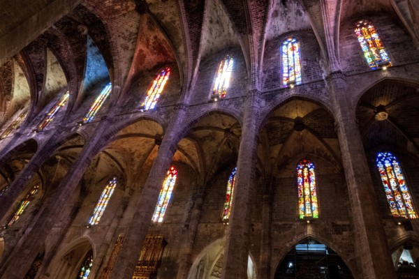 Stained glass windows in Santa Maria Cathedral, La Seu, Palma de Majorca, Majorca, Balearic Islands, Spain