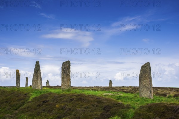 Neolithic stone circle, partial view, Ring of Brodgar, Mainland, Orkney Islands, Scotland, Great Britain