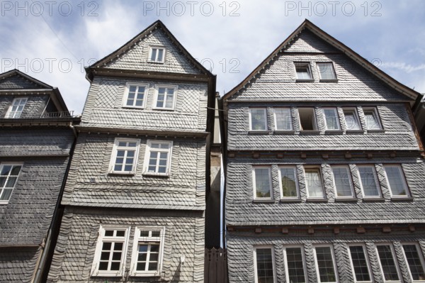 Slate houses in historic centre of Herborn, Hesse, Germany, Europe, Schieferhäuser in der Altstadt von Herborn, Hessen, Deutschland, Europa