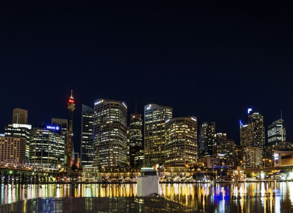 Darling harbour modern skyline in central sydney australia at night