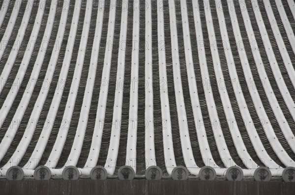 Detail of a japanese roof with traditional roofing tiles, Kyoto, Japan