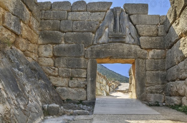 Lion Gate was the main entrance of the Bronze Age citadel of Mycenae, Greece