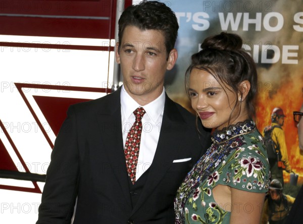Miles Teller and Keleigh Sperry at the Los Angeles premiere of 'Only The Brave' held at the Regency Village Theatre in Westwood, USA on October 8, 2017
