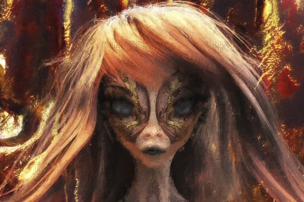 Artistic 3D Illustration of a female alien face