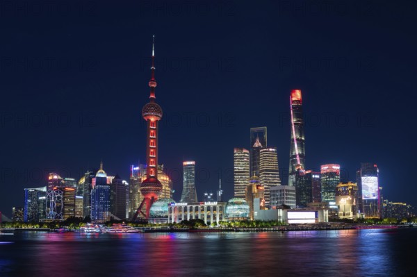 Skyline, skyscraper, Pearl Tower, Shanghai Tower, Shanghai World Financial Centre, sunset, Shanghai, People's Republic of China