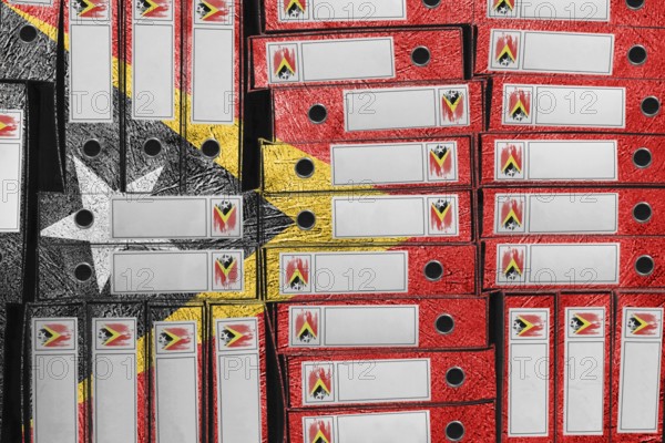 East Timor Flag Colors Folder Stack, Bureaucracy and Government Administration Concep
