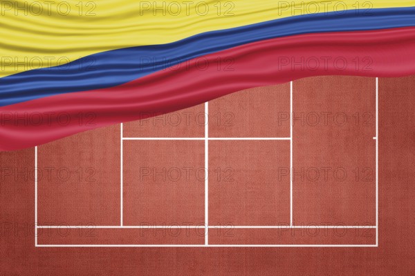 Colombia Flag on Clay Tennis Court, Sports Symbol