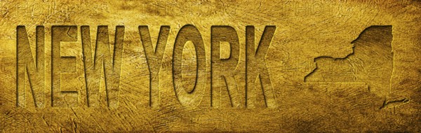 New York Map and Text on Grunge Gold Texture