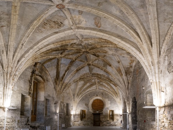 12th century monastic refectory, Monastery of Santa María de Carracedo, 10th century, Carracedo del Monasterio, El Bierzo region, Castile and Leon, Spain