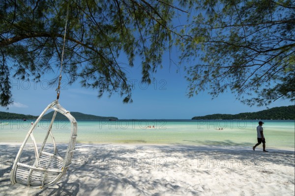 Saracen Bay beach in tropical paradise Koh Rong Samloen island near Siahnaoukville in Cambodia