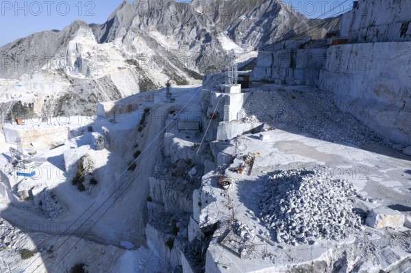 Aerial photographic documentation of a quarry for the extraction of white marble in Carrara Italy