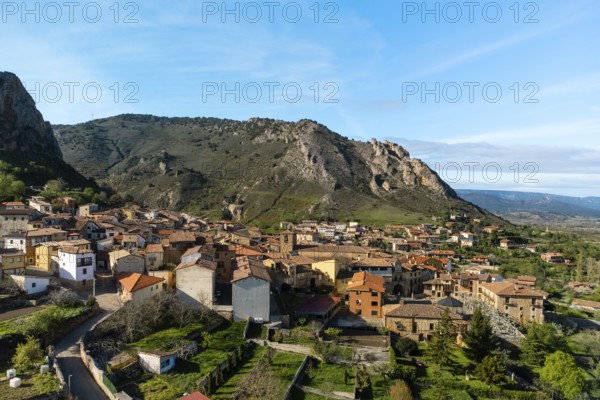 Aerial View of the medieval village of Poza de la Sal in Burgos, Castile and Leon, Spain.