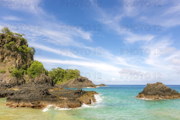 Turquoise water around the Two Brothers rocks, Fernando de Noronha, UNESCO World Heritage Site, Brazil, South America