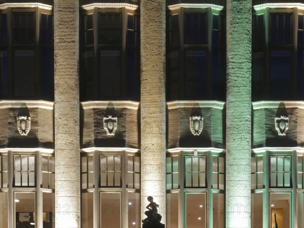 Illuminated facade at Speck's Hof Leipzig. Saxony, Germany