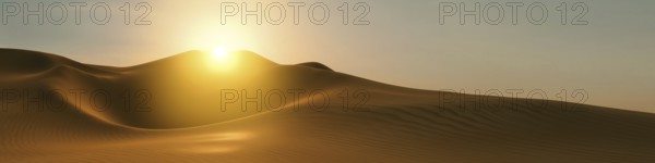 A desert dune sunset wide background banner. 3D illustration