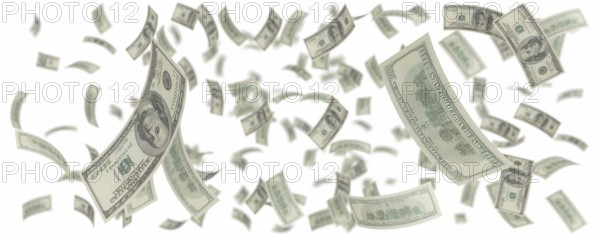 Isolated hundred dollar rain over white