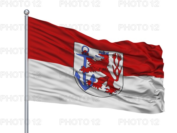Duesseldorf City Flag On Flagpole, Country Germany, Isolated On White Background