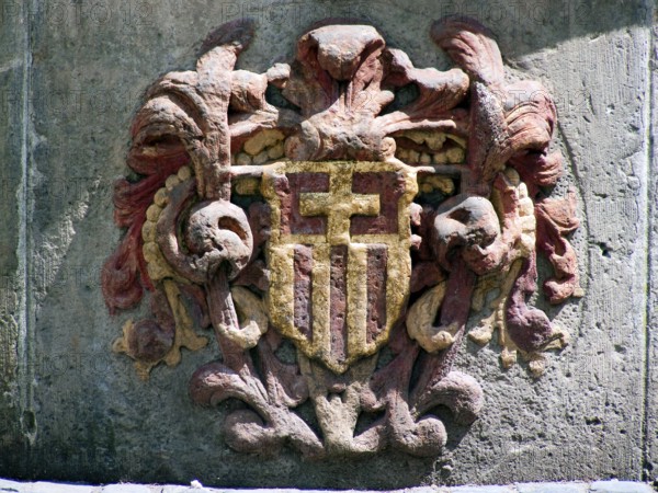 Paderborn coat of arms on the fountain in the town hall square