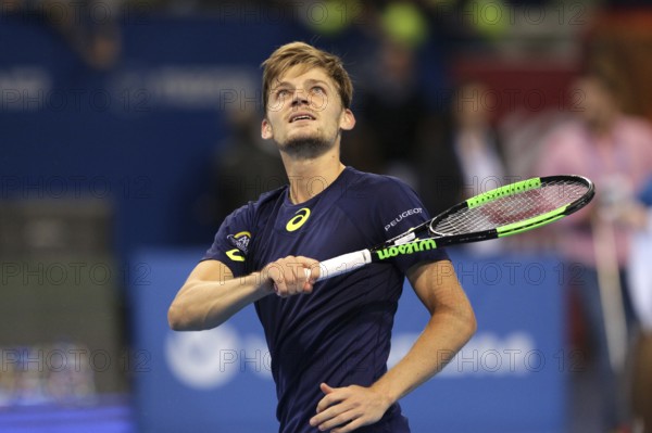 Sofia, Bulgaria - February 11, 2017: David Goffin from Belgium (pictured) plays against Roberto Bautista Agut from Spain during a match from Sofia Open 2017 tennis tournament