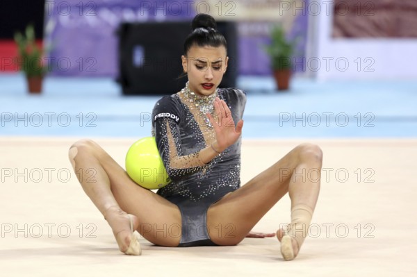 Sofia, Bulgaria - 30 March, 2018: Alessia Russo Italy performs with ball during Rhythmic Gymnastics World Cup Sofia 2018. Individual tournament
