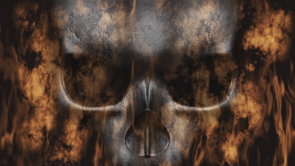 Happy Halloween. Human Skull With Smoke And Fire 3D Rendering