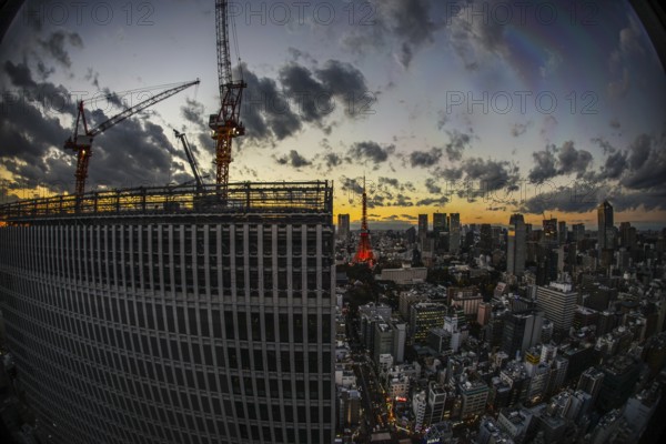 Construction site of a high-rise building. Shooting Location: Tokyo metropolitan area