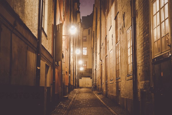 Night view of Gumla Tan Old Town. Shooting Location: Sweden, Stockholm