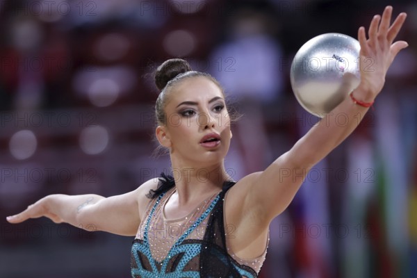 Sofia, Bulgaria - 27 March, 2021:Katrin Taseva of Bulgaria performs during the individual Ball final at the 2021 Rhythmic Gymnastics Sofia World Cup, Sofia, Bulgaria