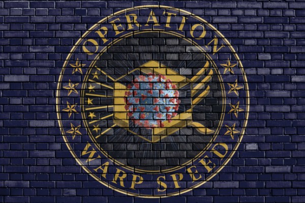 Flag of Operation Warp Speed painted on brick wall
