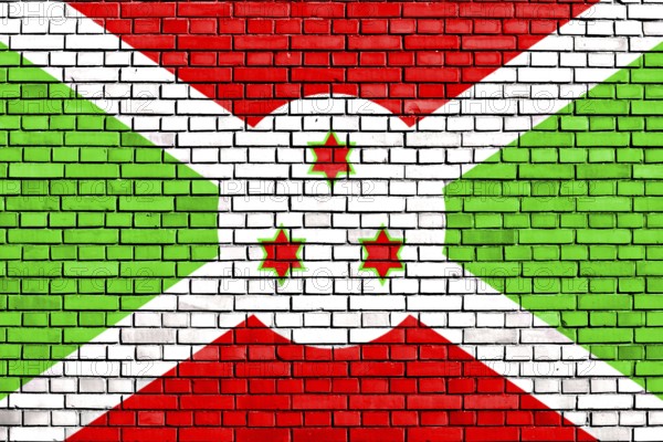 Flag of Burundi painted on brick wall