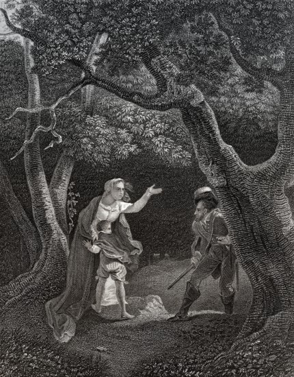 Margarete von Anjou, Königin von Heinrich VI. von Räubern im Wald überfallen Stipple