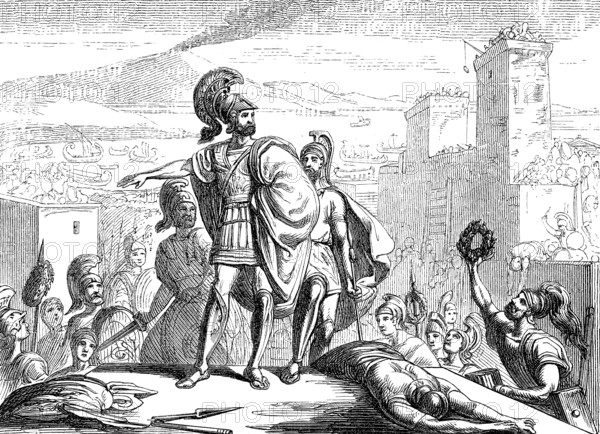 Timoleon c. 411-337 BC, a Greek statesman and general at Syracuse with the dead Hicetas, a Syracusan general and tyrant of LeontiniTimoleon c. 411-337 BC, a Greek statesman and general at Syracuse with dead Hicetas, a Syracusan general and tyrant of Leontini