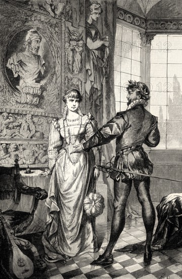 ACT II, SCENE I., the princess and Tasso, scene from Torquato Tasso, a play by Johann Wolfgang von Goethe