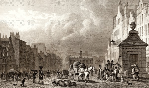The Grass Market, looking West, Edinburgh, Scotland, 19th century, from Modern Athens by Th. H. Shepherd