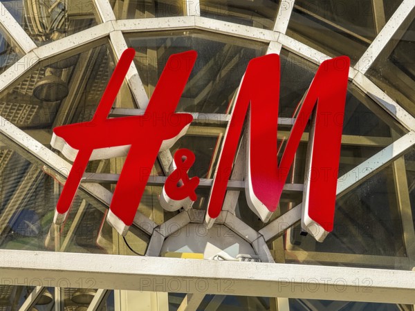 H&M logo at the entrance to a shopping centre in Remscheid