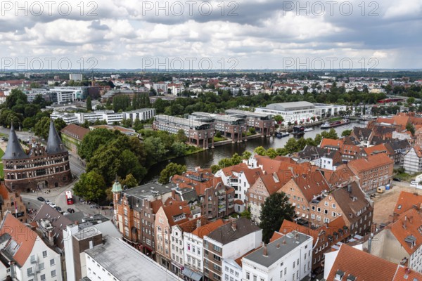 Lubeck, Germany, August 3, 2019: Aerial view of historic centre of the hanseatic town