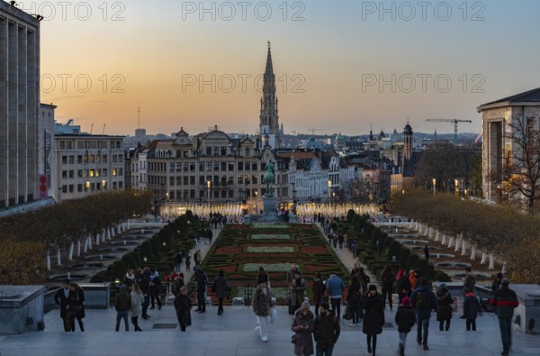 Brussels Old Town, Brussels Capital Region, Belgium, 11 30 2019 Cityscape over the Brussels skyline at Mont des Arts