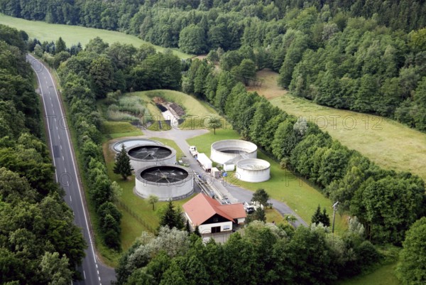 Aerial view of a wastewater treatment plant