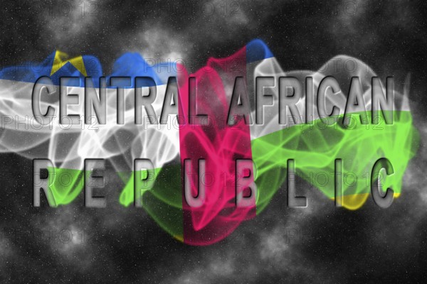 Central African Republic Flag with Starry Background Smoke Effect