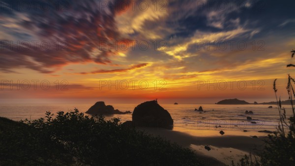 Color image of a beautiful sunset overlooking the Pacific Ocean in Northern California
