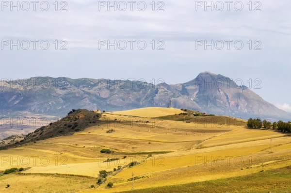 View of the countryside, fields and hills in the region of Ceria in northern Sicily