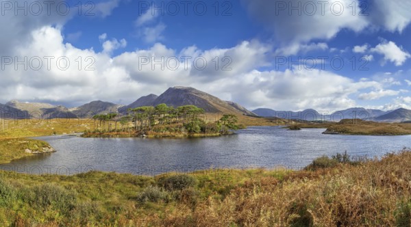 Landscape with lake from Pines Island Viewpoint in Galway county, Ireland