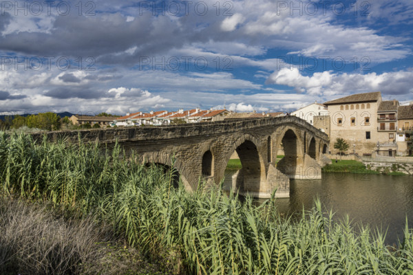 Puente románico sobre el río Arga, siglo XI, Puente la Reina, valle de Valdizarbe, comunidad foral de Navarra, Spain